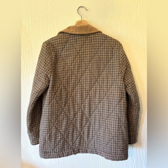 Zara Plaid Quilted Corduroy Collar Tan Cream Black Button Down Jacket Shacket - Picture 11 of 14